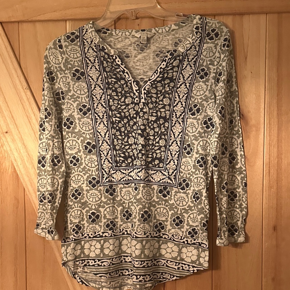 Lucky Brand Women's Patterned Top. Navy, grey and white